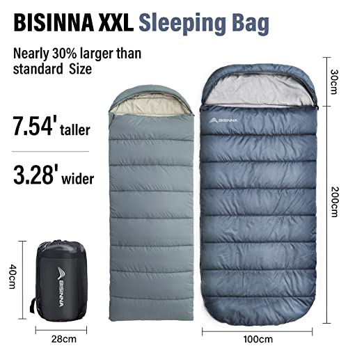 BISINNA XXL Sleeping Bag(90.55"x39.37") for Big and Tall Adults,3-4 Seasons Plus Size Warm and Comfortable Waterproof Ligh...