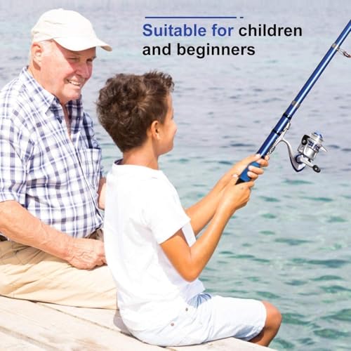 BNTTEAM Portable Fishing Spinning Rod and Reel Combo Set Carbon Fiber Fluorescent Rod Tip, with Fishing Lures Line Carrier...