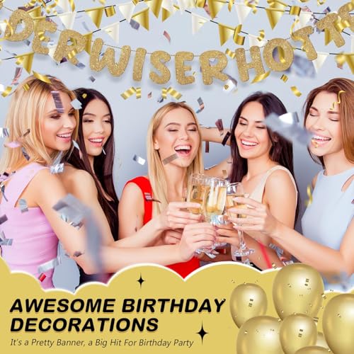 Fulmoon Set of 3 Pre Strung Older Wiser Hotter Glitter Banner Funny Birthday Banner for Women 30th 40th 50th 60th 70th 80t...