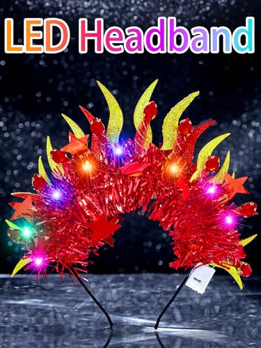 Urieo Light Up Fire Headband LED Flame Headpiece Glow Festival Hair Accessories for Women