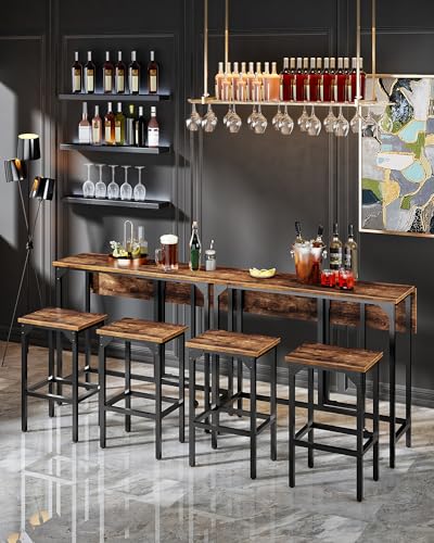 CHOEZON Bar Table and Stool Set, 39.4'' Folding Dining Table with 2 Stools, Industrial Style, for Restaurant, Living Room,...