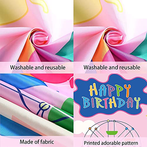 Happy Birthday Backdrop Colorful Cartoon House Sky Flag Car Photography Background Cartoon Pink Pig Theme Banner for Baby ...