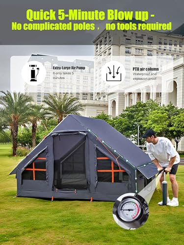 Inflatable Tents for Camping - Easy Blow Up Glamping Tent with Hand Pump, Waterproof PVC Air Inflatable Tent House for Fam...