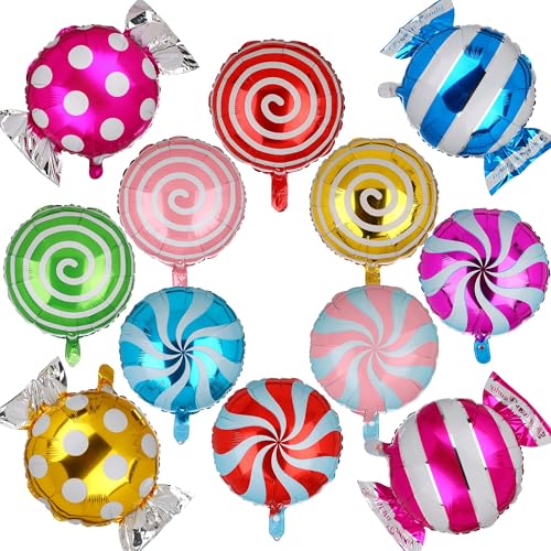 Sweet Candy Balloon Set Candies Theme Swirl Helium Mylar Foil Balloons Party Birthday Decor Supplies Round Daughters 12 Pc...