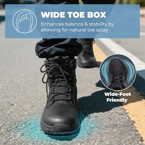 NORTIV 8 Men's Wide Toe Box Work Military Tactical Boots Barefoot Hiking Low Drop Leather Side Zipper Motorcycle Combat Bo...