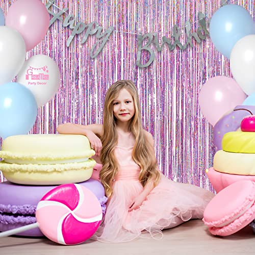 Pink Tinsel Curtain Party Backdrop - GREATRIL Foil Fringe Curtain Lilac Pink Party Streamers for Birthday Girl Princess Ba...