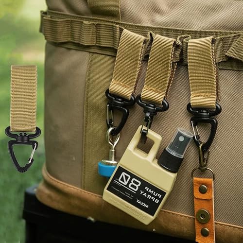 Tactical Rotating Key Ring Chain, Swivel D-Ring Snap Clip Carabiner, Multifunction Keychain Webbing Belt Holder, Gear Hook...