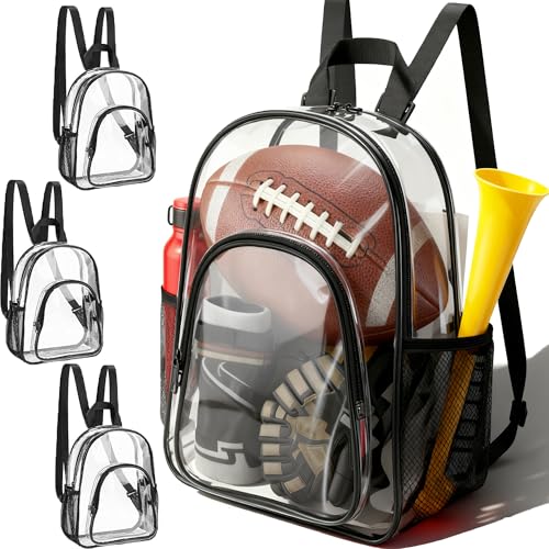 TKSDWBLTY 3Pcs Clear Backpack for Stadium Events,10x12x4 Inches Small Clear Backpack for Concert,Transparent Bag for Socce...