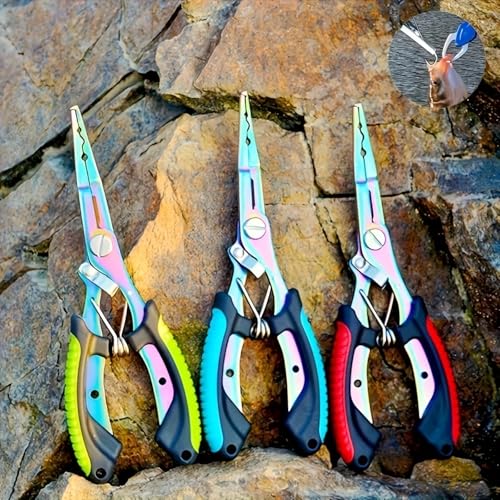 Saltwater Fishing Pliers, Split Ring Pliers with Safety Lock, with Sheath and Lanyard Green