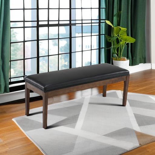DM Furniture PU Leather Dining Bench Upholstered Entryway Bench Farmhouse Shoe Bench Seat Ottoman for Hallway Living Room Bedroom End of Bed Dining Room Kitchen, 45.5" Long, Black