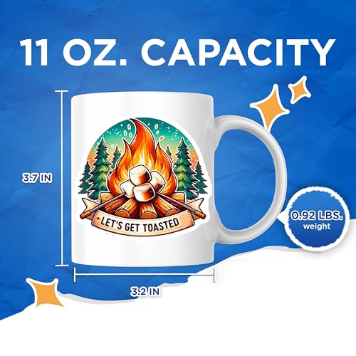 Campfire Coffee Mug - Lets Get Toasted Marshmallows - Camping Lovers 11 Ounce - Design Printed On Both Sides - Premium Qua...