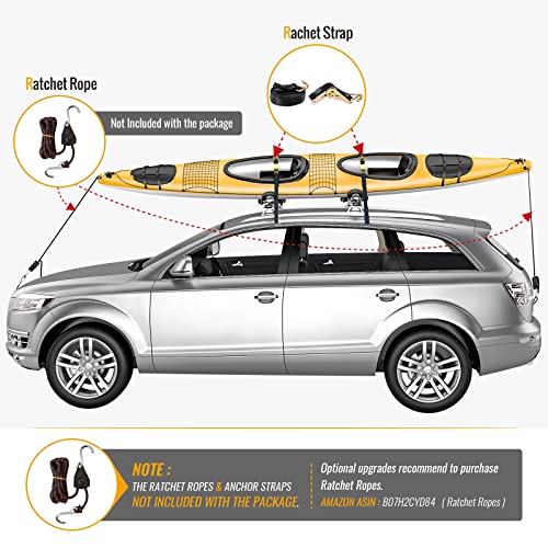 AA-Racks J-Bar Rack Roof Top Mount with 16 Ft Ratchet Lashing Straps, Folding Carrier for Your Canoe, SUP and Kayaks on SU...