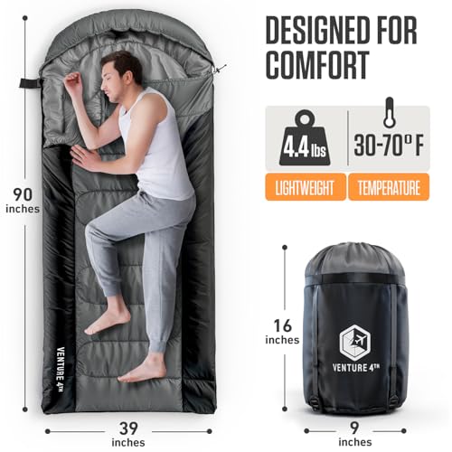 VENTURE 4TH Backpacking Sleeping Bag – XXL, Double and Single Sizes - Lightweight Warm & Cold Weather Sleeping Bags for Ad...