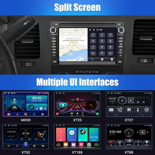 Junsun 4Core 64GB ROM Car Radio Stereo for Chevy Silverado GMC Sierra 2007-2013, Android 13 with CarPlay Android Auto Blue...