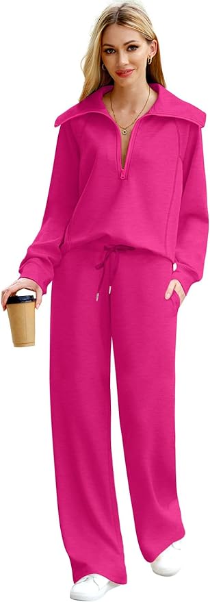 XIEERDUO Lounge Sets For Women 2025 Half Zip Sweatshirt And Wide Leg Sweatpant 2 Piece Outfits Sweatsuit Tracksuit