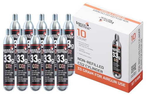 Lancer Tactical 10 Pack of 33g CO2 Cartridges for Airsoft, Airguns, Automatic/Manual Inflatable Life Jacket Lifejacket Lif...