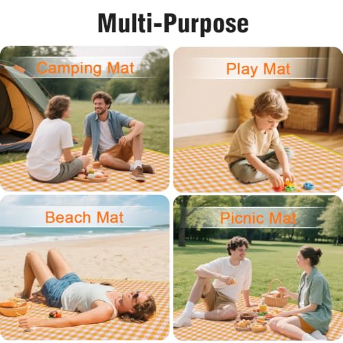 JEPELUS Outdoor Picnic Blanket Waterproof, 79 x 79 Inch Large Picnic Mat Oxford Fabric, Gingham Foldable Beach Blankets Ma...