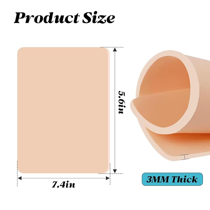 5Pcs Tattoo Practice Skin - Worldget 7.4"x5.6" Fake Skin for Tattooing, Double Sided Silicone Tattoo Skin for Beginners and Artists, Tattoo Supplies Kit