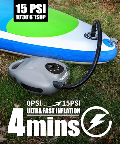 Tuomico Truely Portable Paddle Board Pump 25 PSI High Pressure Sup Air Pump,4 Minutes Fast Inflation, 74WH Rechargeable Ba...