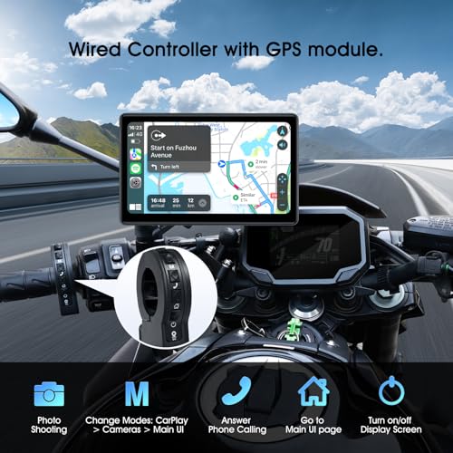 7 Inch Portable CarPlay for Motorcycle, Waterproof Touchscreen Wireless Car Play Android Auto Screen GPS Navigation for Mo...