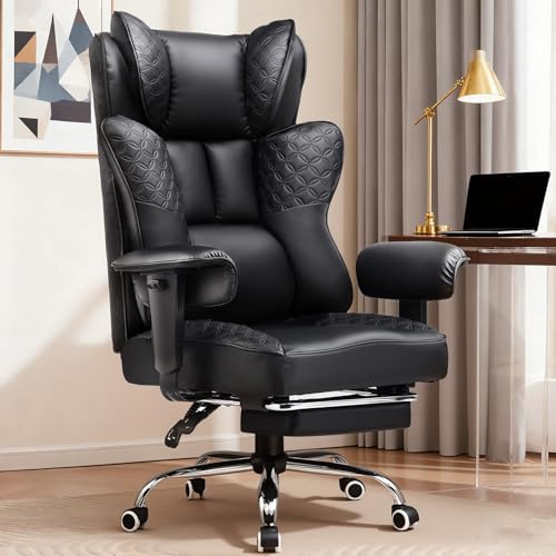 GTRACING Big and Tall Office Chair 400LBS Wide Ergonomic Gaming Chair with Deluxe Embossing Designed Leather with Foot Res...