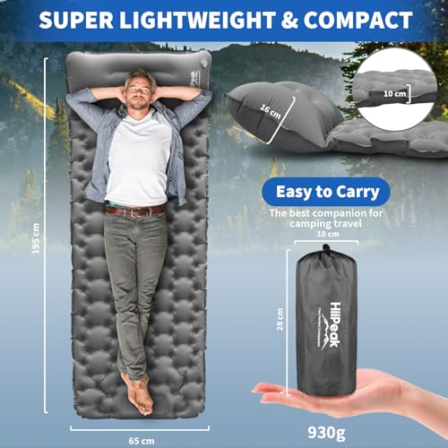 HiiPeak Sleeping Pad for Camping- Ultralight Inflatable Sleeping Mat with Built-in Foot Pump & Pillow, Upgraded Compact Ca...