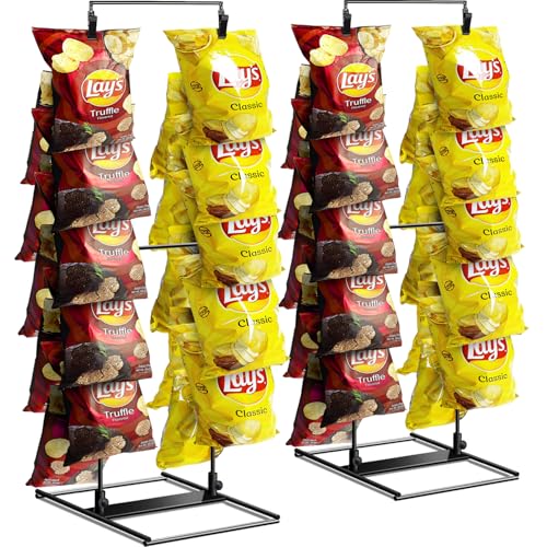 ROSROSE Chip Rack Display Stand 2 Pack, Potato Chip Display Rack with 24 Clips, 2 Row Chip Bag Holder for for Party Displa...