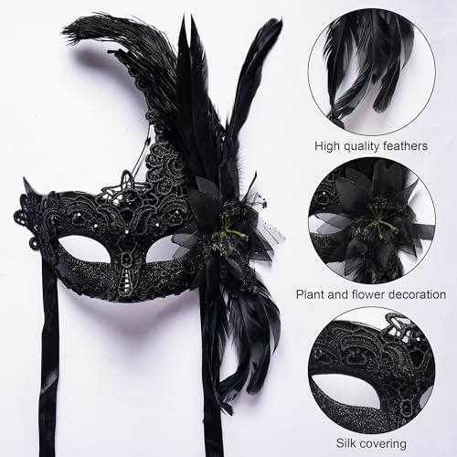 Yymobt Feather Masquerade Mask Feather Venetian Mask for Women Cosplay Party Halloween Mardi Gras Christmas Masque