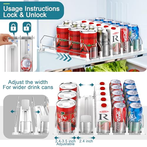 KUUKIKV Upgraded Drink Organizer for Fridge, Space-Saving Fridge Drink Organizer, Automatic Pusher Glide and Adjustable Wi...
