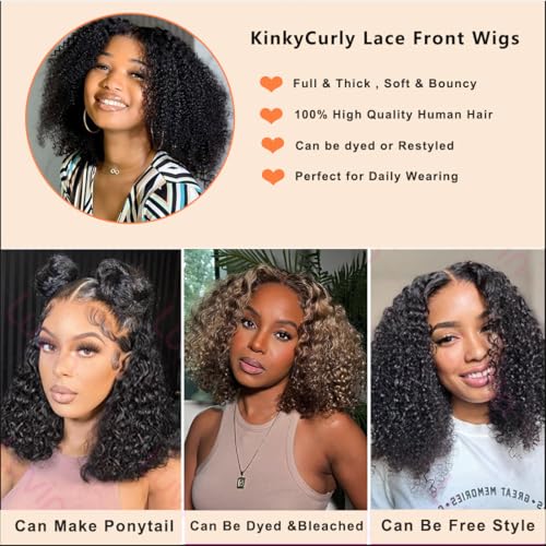 CHUDI Kinkycurly Wig Human Hair 13x6 Lace Front Wigs 250 Density Glueless Wigs Human Hair Pre Plucked With Baby Hair for Black Women Virgin Human Hair 14inch