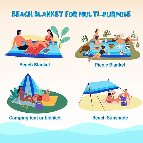 Aroveea Beach Blanket Waterproof Sandproof 1-7 Adult Oversized 78 '' × 81 '' Lightweight Durable Compact Sand Free Beach M...