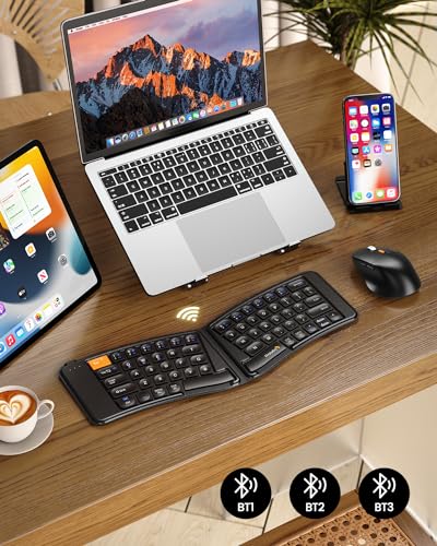 ProtoArc Ergonomic Foldable Keyboard Mouse, XKM03 Portable Folding Bluetooth Keyboard Mouse Combo for Business and Travel,...