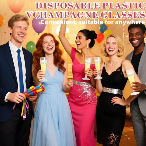 YUAN PLAN Plastic Champagne Flutes 100 Pack, 5.5OZ Disposable Champagne Glasses Clear Plastic Toasting Glasses for Weddin...