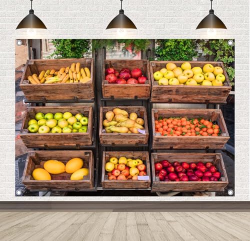 Gorpic 7x5ft Fabric Fruits Backdrops Banner Farmers Market Display Photography Background for Grocery Healthy Products Foo...