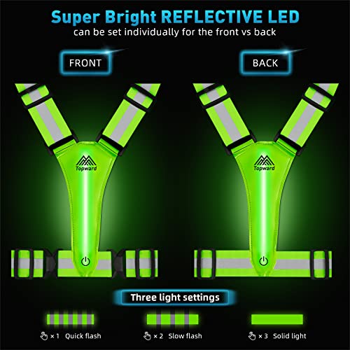 LED Reflective Vest Safety Gear, Light Up Vest for Night Walking Cycling, High Visibility Running Vest with Reflective Strips