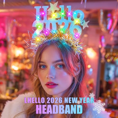 Zoestar Light Up 2026 Headband LED New Year Headbands Glow NYE Party Hair Accessories for Women (1 Silver)