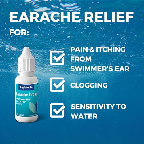 Hyland's Earache Drops, Natural Relief of Swimmer's Ear, Cold and Flu, Allergy Symptoms, Ages 4 and up, Day and Night, 0.3...