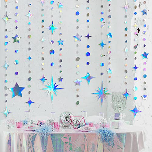 Iridescent Party Decorations Star Circle Dot Paper Garland Banner Bunting Streamer Metallic Hanging Twinkle Star Decoratio...