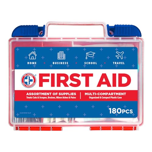 Be Smart Get Prepared 180 Piece First Aid Kit: Clean, Treat, Protect Minor Cuts, Scrapes. Home, Office, Car, School, Busin...