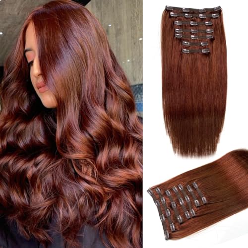Royaomis Clip in Hair Extensions Real Human Hair, 16inch 120g 7pcs Human Hair Clip in Extensions for Women, Remy Red Hair Extensions Clip Ins, Soft & Natural Human Hair Extensions£¨16-#M30_33£©