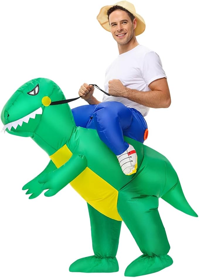 BROWNYEW Inflatable Dinosaur Costume Adults, Inflatable Halloween Costumes, Ride on Dino Costume, Blow Up T-rex Costume Fa...