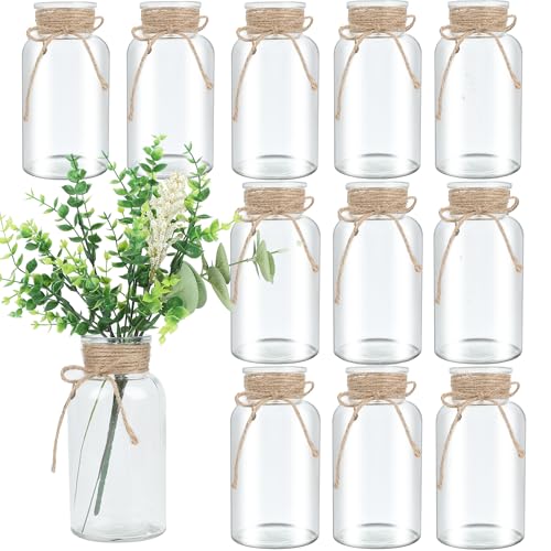 Vintage Glass Flower Vase，12 Pack Farmhouse Transparent White Glass Centerpiece Vases Mason Jars for Weddings, Parties & H...