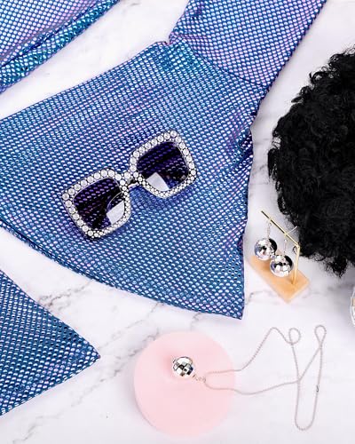Jexine 70s Women Disco Outfit Costume Disco Party Top Pants Sunglasses Ball Necklace Earring Wig for Halloween New Year Eve