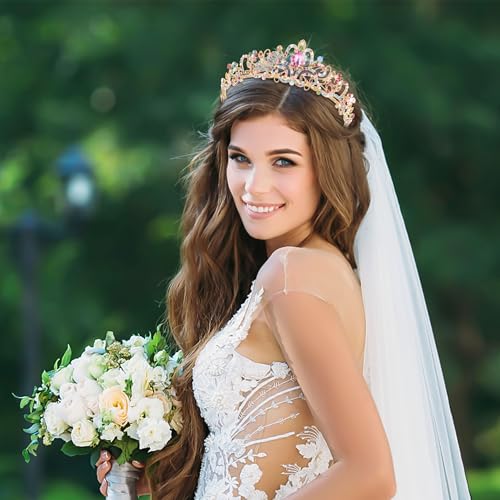 TAROSE Crowns for Women, Queen Crystal Gold Silver Tiaras with White Rhinestone and Combs, Goddess Crown for Wedding Bride...