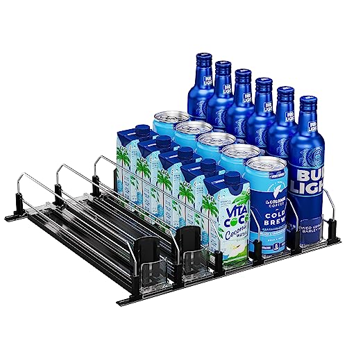 Puricon Drink Organizer for Fridge Pusher Glide, Spring Loaded Fridge Drink Dispenser, Self Pushing Soda Can Organizer for...