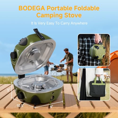 BODEGA 2 Burner Camping Stove, 20000 BTU Folding Propane Camp Stove with Adjustable Burners,Portable Dual Gas Stoves with ...
