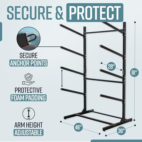Teal Triangle Freestanding Kayak Storage Rack – 4 Kayak Rack & Canoe Rack – Indoor Outdoor Kayak – Adjustable Surfboard & ...