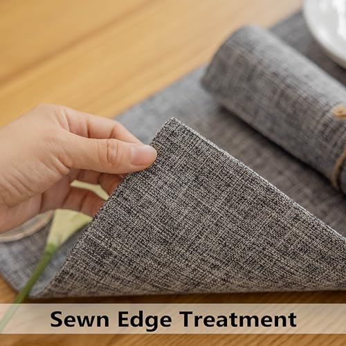Demetex Grey Placemats Set of 4 Farmhouse Heat Resistant Linen Table Place Mats Washable Cloth Plate Mats for Party Picnic...