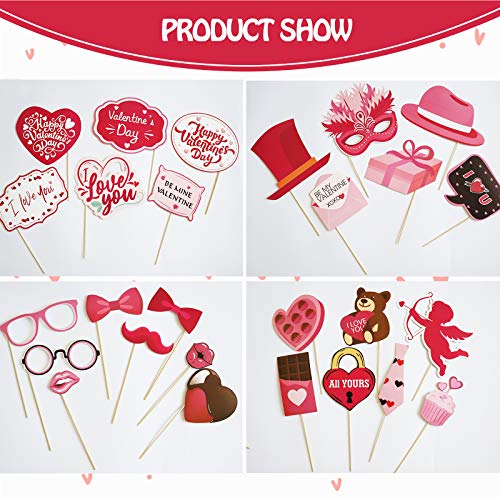 Valentines Day Photo Booth Props Kit, 28PCS Photography Props, Funny DIY Picture Selfie Accessories for Valentine’s Day We...