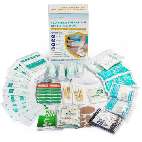General Medi 160 Piece First Aid Kit Bag Refill Kit - Includes Instant Cold Pack, Bandages,Emergency Blanket, Moleskin Pa...